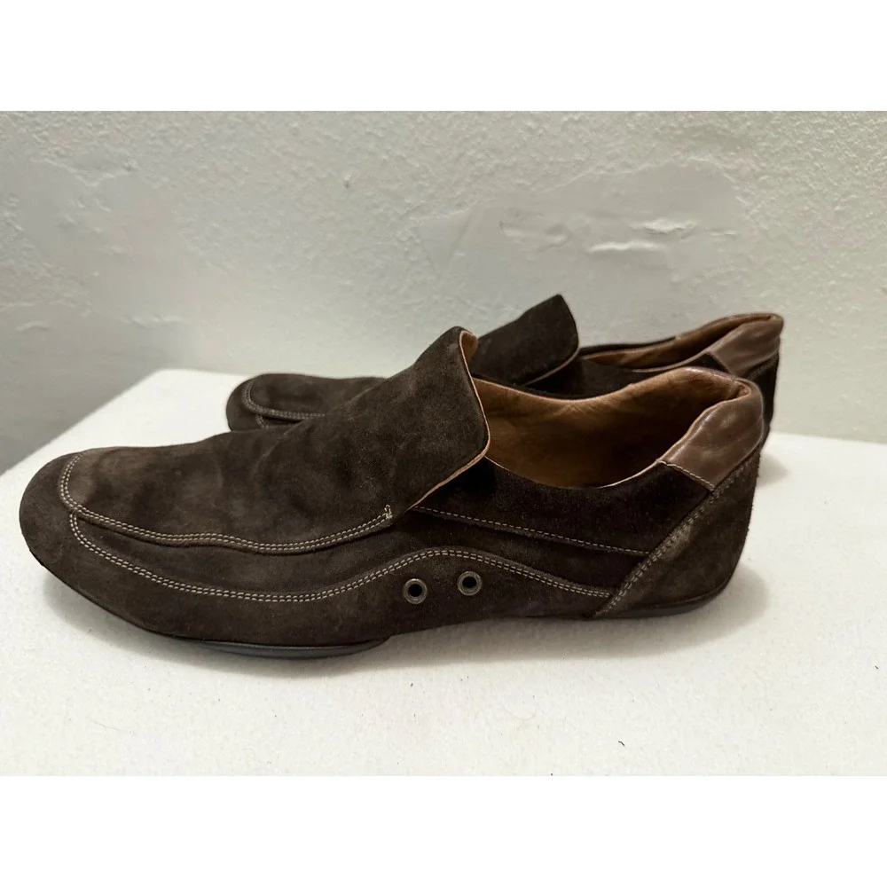 Banana Republic Mens 12 D Brown Suede Slip On Loafers Made in Italy Square Toe